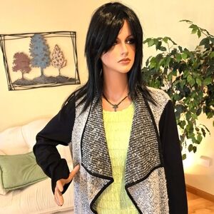 Roz & Ali Black& White Open Draped Cardigan Size XL